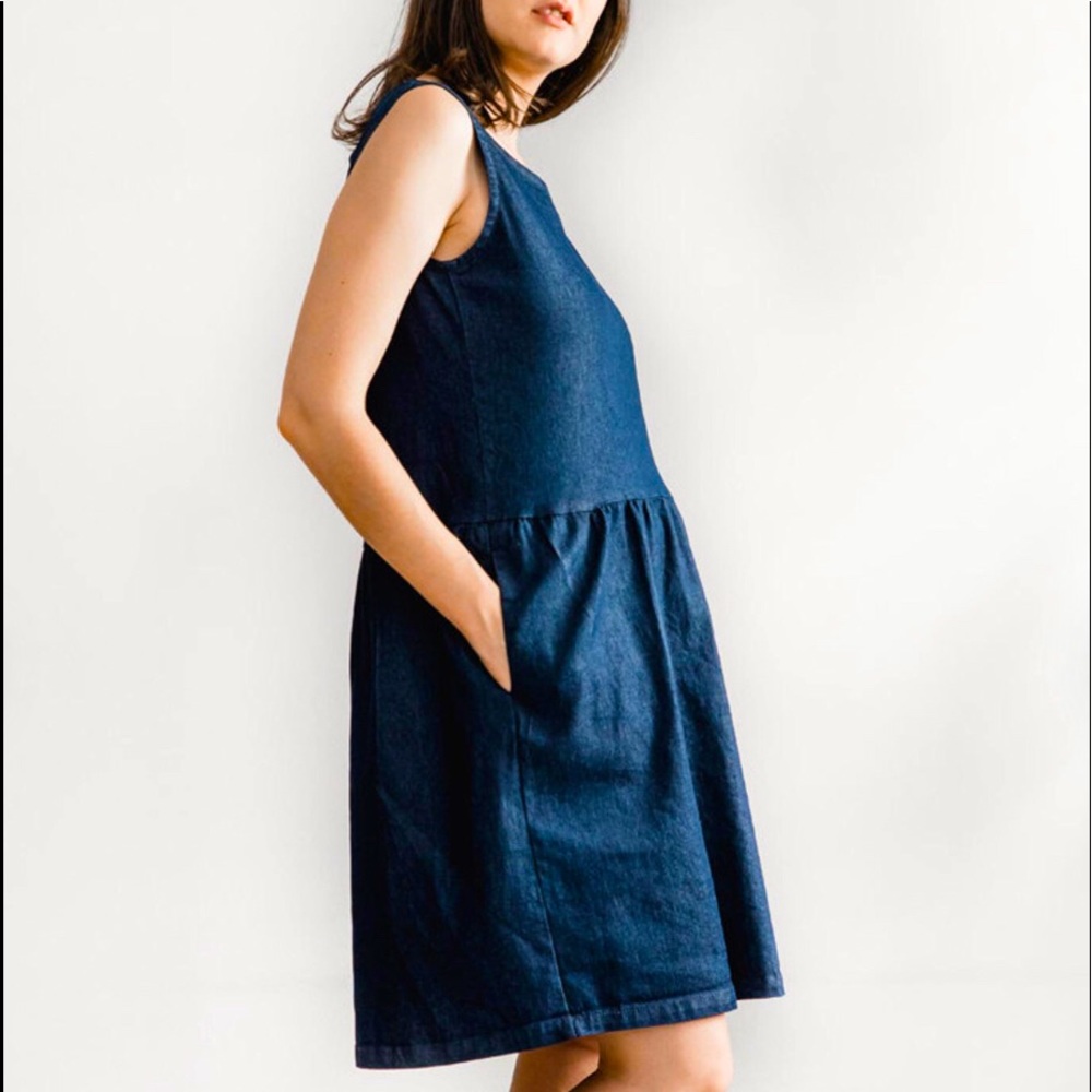 “Flax”oversized Lnen Dress, L/S Color: Blue Sz M